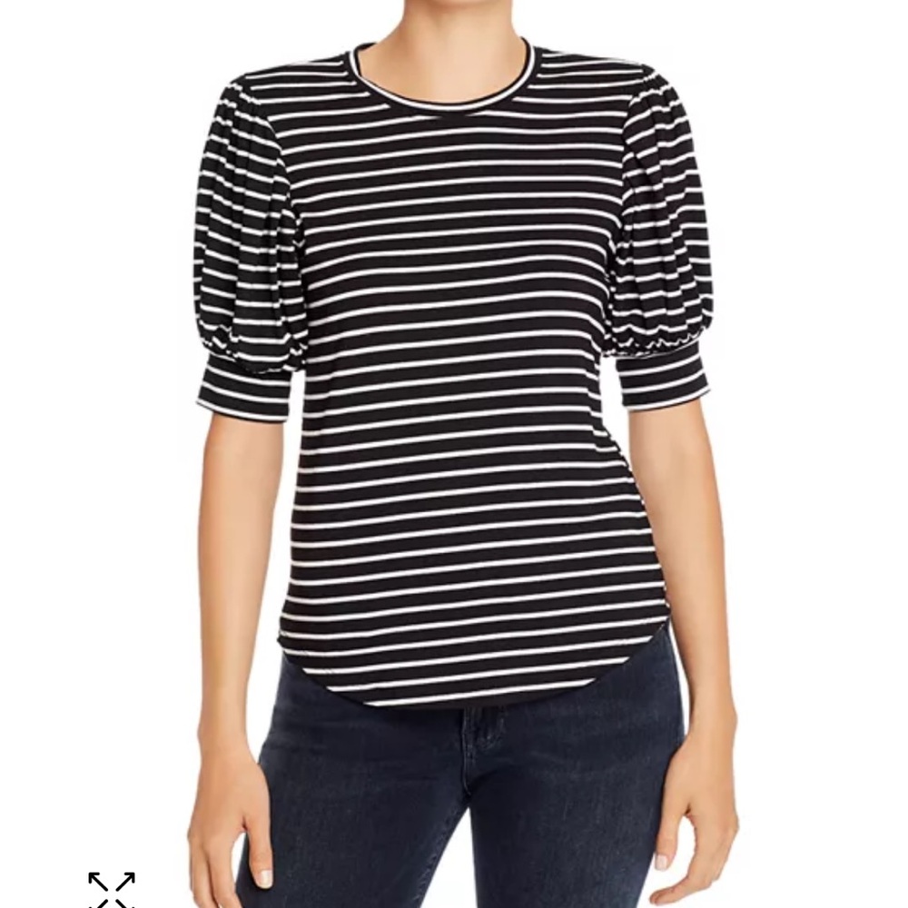 Black and White Striped Puff Sleeve Top